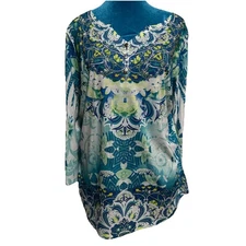 Style & Co Women's Blouse Size 2X Teal Rhinestone Accents Colorful NWT