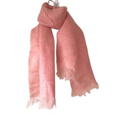 Vintage Mohair Scarf Made in Scotland Pink HandAcraft Wool Blend Fringed Soft