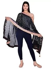 Black Art Silk Dupatta Bandhani Bandhej Indian Stole Gota Patti Chunni For Party