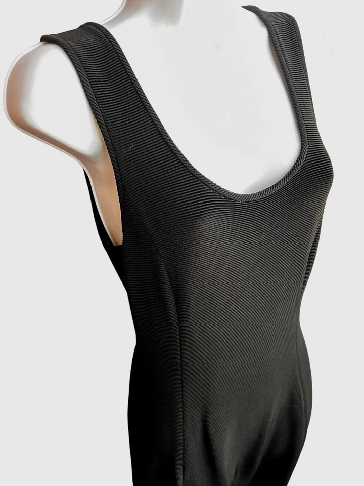 Giorgio Armani 黑色连衣裙 46 码罗纹弹力 A 字意大利制造 1997 复古 — 第 3/4 张图片