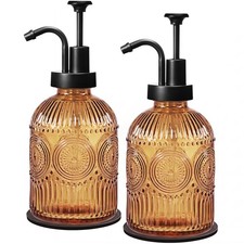 12 Oz Vintage Glass Bathroom Soap Dispensers with Pump, 2 Pack Refillable Kit...