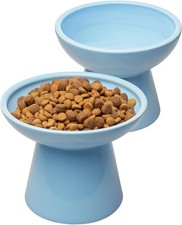2 Elevated Ceramic Cat Bowls Extra-Wide Design Suitable for Both Food and Water