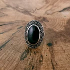 Vintage Oval Black Onyx Sterling Silver 925 Ring - Size 6