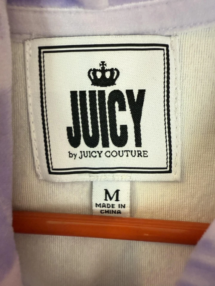 Juicy Couture Sudadera con Capucha Mujer Mediana Púrpura Corona a Cuadros Cremallera Completa Chaqueta de Terciopelo Foto 3 de 4
