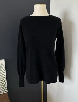 Halogen 100% cashmere lightweight Crew Sweater Back Zip Black Long Sleeve Sz S