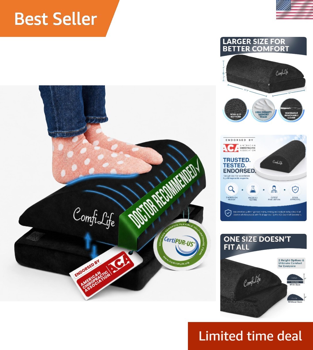 Adjustable Ergonomic Memory Foam Foot Rest for Pain Relief - Ideal for Office...
