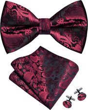 Mens Paisley Bow Tie Handkerchief Jacquard Woven Adjustable Pre-Tied Bowties Poc
