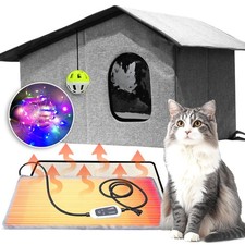 Heated Cat House for Outside-Waterproof  Windproof Outdoor Cat Shelter with ...