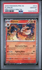 Prismatic Evolutions Costco Mini Tins 8 Pack FLAREON COSMOS HOLO Swirl PSA 10