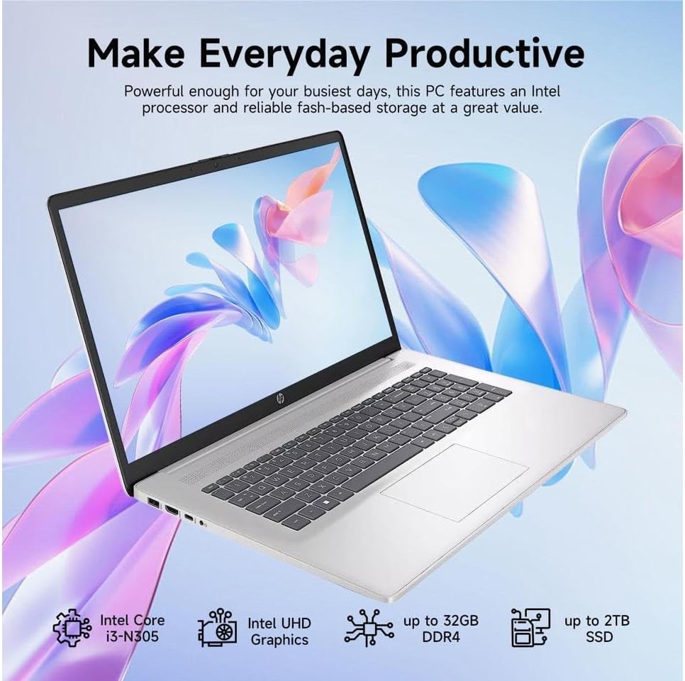 Laptop HP de 17.3" HD+ táctil: Intel Core i3-N305 - 4GB | 128GB - Windows 11, imagen 2