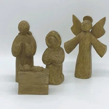 HOL Nativity Set 4-Piece Set Faux Wood "Carved" EUC Vintage 1996 Christmas Decor