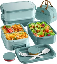 Adults Bento Lunch Box Set with Thermo Bag, 74oz Stackable Leak-proof 3-tiers Be