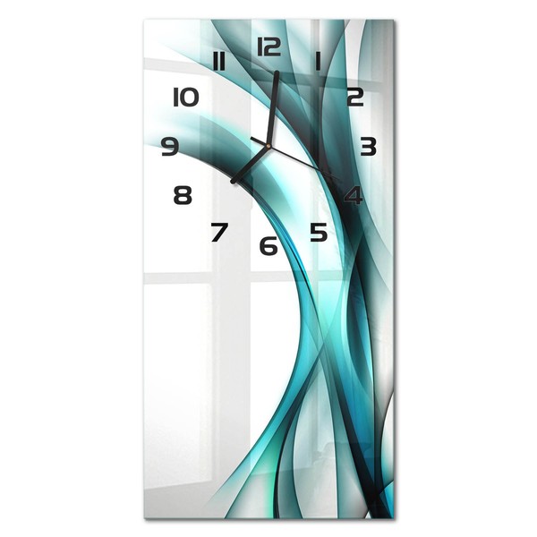 Glasuhr Wanduhr Aus GehäRtetem Glas Wellen-Abstraktion Schwarze Zeiger 30X60 Cm-image