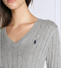 Polo Ralph Lauren Women s Cotton Cable Knit V-Neck Sweater Gray Size XS NWT