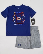 Boys Size 5 nike Under Armour Shirt  Shorts 2 Piece Blue Gray Set: NWT