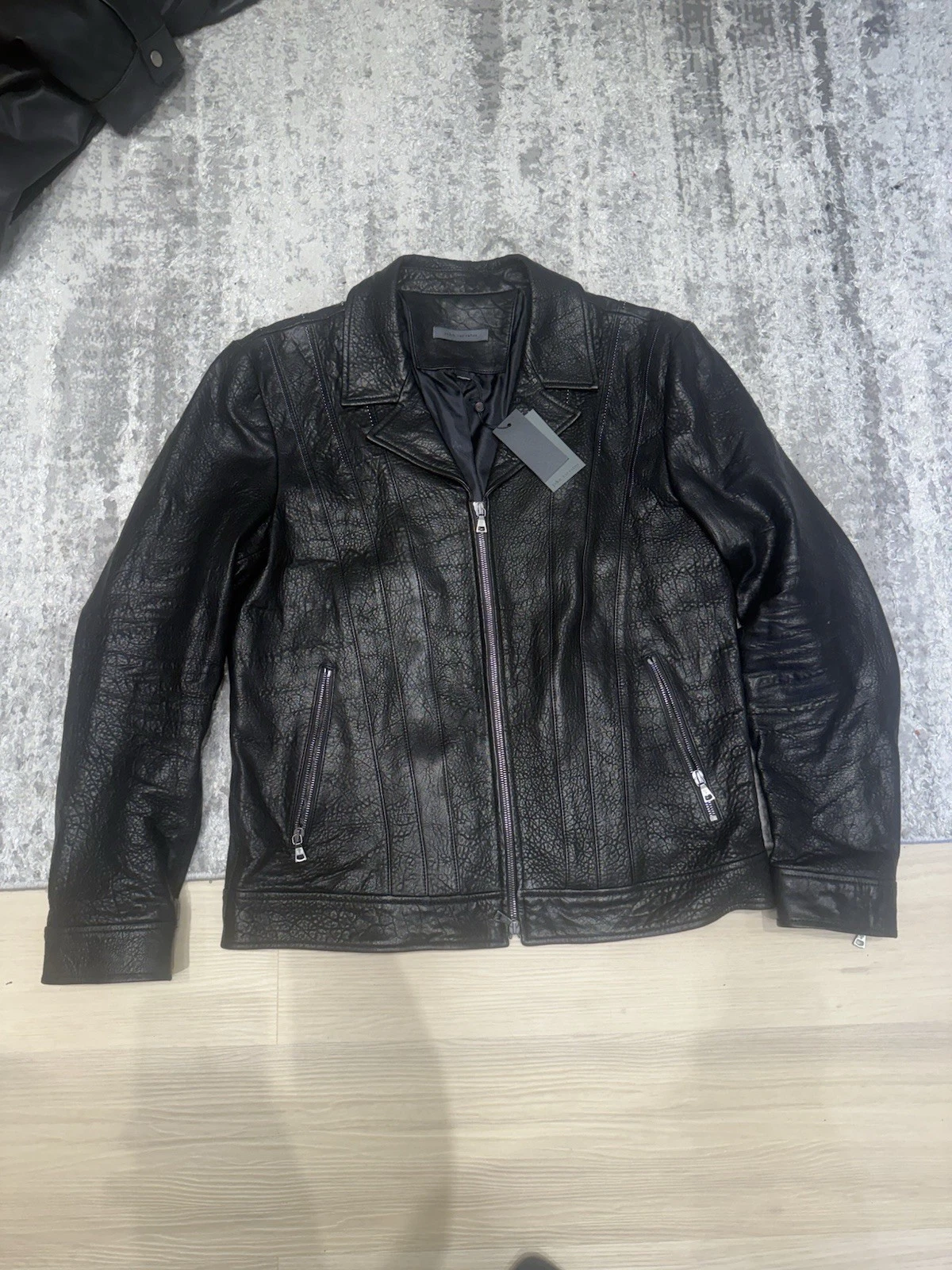 John Varvatos Men's Leather Jacket Size 50 Beaded Black - product detail image 2