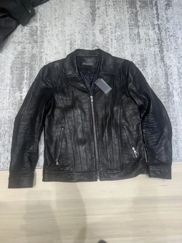 John Varvatos Men's Leather Jacket Size 50 Beaded Black image 2