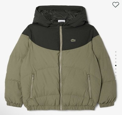 Lacoste Kids' Colorblock Puffer Jacket 4A-4YR Khaki Green New W Tags $195
