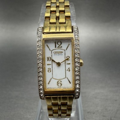 Citizen Eco-Drive Tank Watch Women 15mm White Dial Gold Tone EG2022-65A Runs
