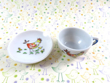 Vintage Childrens Mini Porcelain Teacup Saucer Hen Chicks Japan 1958