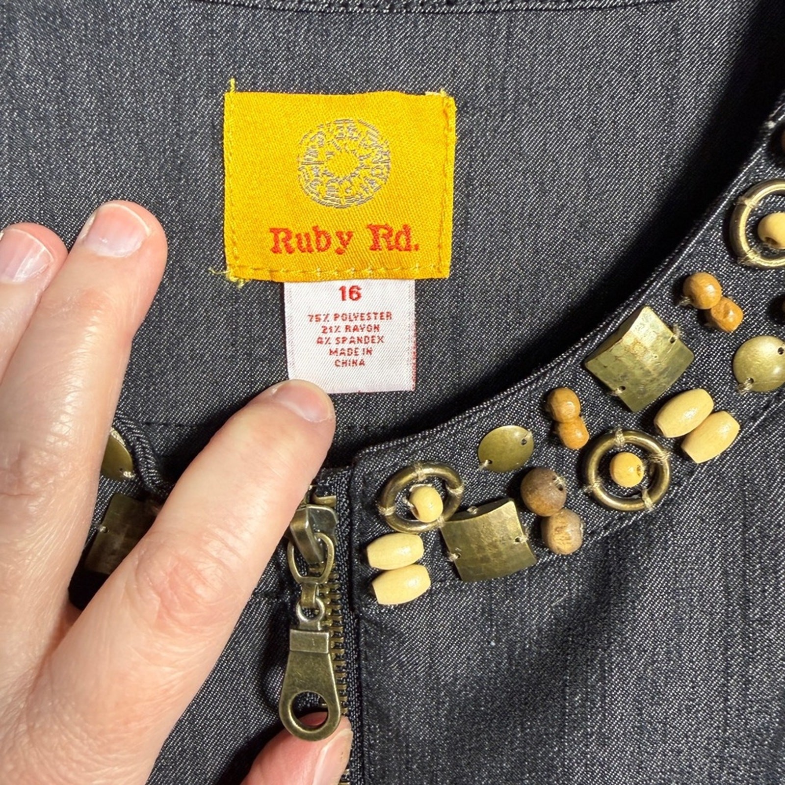 Ruby Rd. Embellished Zip Front Jacket Charcoal De… - image 3