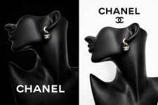 Authentic Chanel Black Heart & Gold Plated Earrings with Box