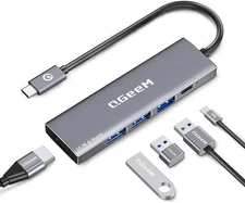 QGeeM USB C Hub 5 in 1 MultiPort to 4K HDMI Adapter, 3 USB-A Data Ports, grey 