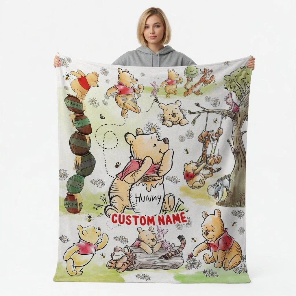 Custom Name Sweet Bear Blanket Personalized Nursery Decor Watercolor Art