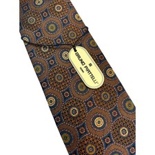 NWT Bruno Piattelli Roma Silk Necktie Geometric Pattern Brown Blue Gold Mens