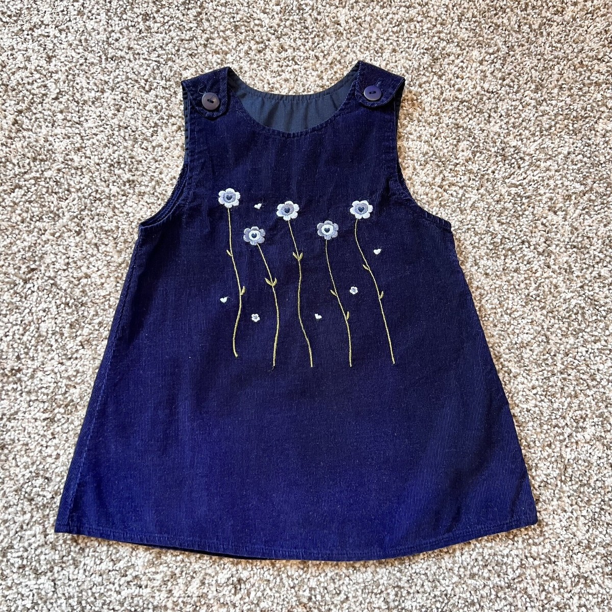 Navy Corduroy Jumper Dress w/ Embroidered Flowers (Size 12M) Navy Corduroy Jumper Dress w/ Embroidered Flowers (Size 12M)