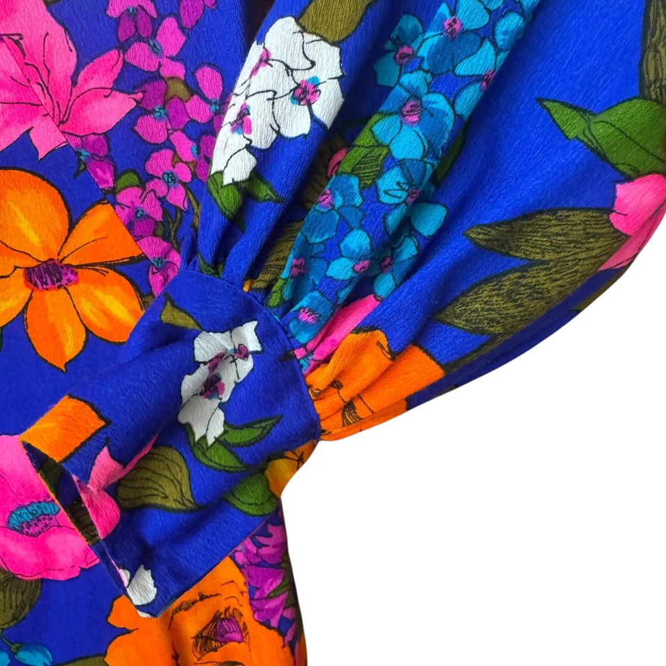 Vestido De Colección Años 70 Spring Industries Tela Mod Floral Cuello Alto Genial Pequeño Foto 3 de 4