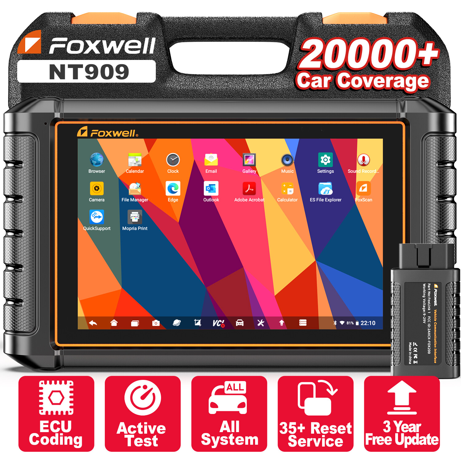 FOXWELL NT909 Pro Bidirectional OBDII Scanner Car Diagnostic Tool ECU Coding ABS-image
