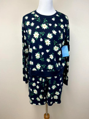NWT Draper James L Magnolia Floral Navy Blue Lounge Set Short Shirt Long Sleeve