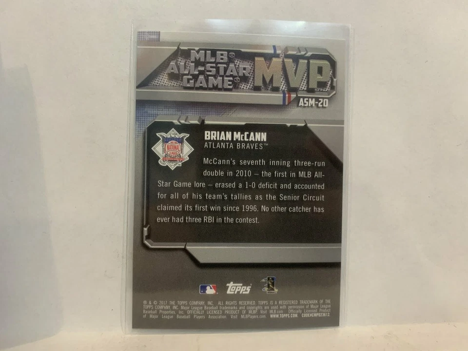 ASM-20 Brian Mccann Atlanta Braves 2017 Topps Series 2 Baseball Card MZ4 - Image 2 of 2