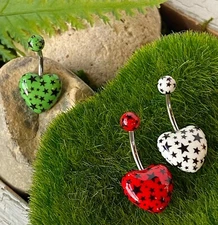 Acrylic Star Covered Heart Belly Ring Navel Naval - Green Only Left In Stock!