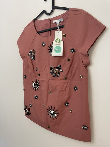 Boden blouse terracotta embellished formal Tunic short sleeve canvas size 10 - Picture 4 of 10