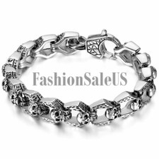 Men's Heavy Biker Motorcycle Chain Link Gothic Stainless Steel Skull Bracelet F