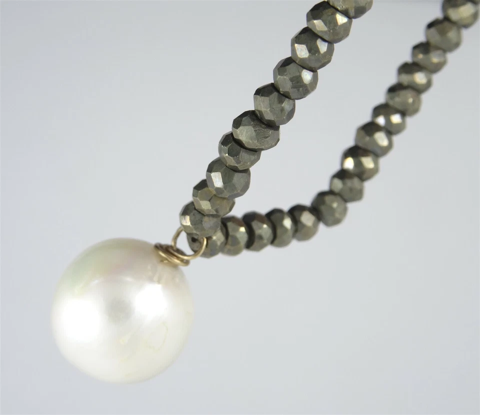 COLLAR LARGO VINTAGE ELEGANTE DE PERLAS BARROCAS Y CUENTAS DE HEMATITA FACETADAS DE 12 mm Foto 4 de 4