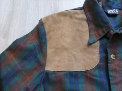 Vintage Levi's Hunting Shirt L Plaid Long Sleeve Shooting Patch