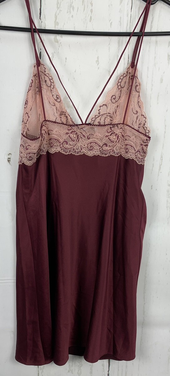 In Bloom by Jonquil S Red Wine Floral Lace Top Silky Chemise | eBay