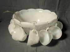 Anchor Hocking Milk Glass Harvest Grape Punch Bowl Set 27 pc Set Complete