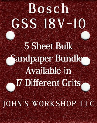 Bosch GSS 18V-10 - 1/4 Sheet - 17 Grits - No-Slip - 5 Sandpaper Bulk Bundles