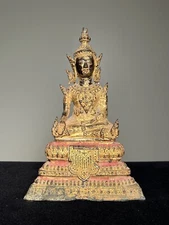 Stunning Gilt Bronze Rattanakosin Seated Buddha. Thailand. Circa 1800. 7” Tall