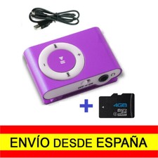 Mini Reproductor MP3 + MicroSD 4 Gb + Cable Carga Clip Morado Aluminio a0358