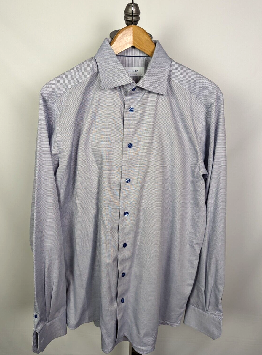 ETON L/S Cotton White Blue Twill Button Down Dress Shirt Sz 17 - 36  Contemporary | eBay