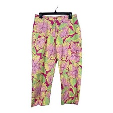 Lilly Pulitzer Womens Vintage Pink Yellow Green Floral Cropped Capri Pants Sz 12