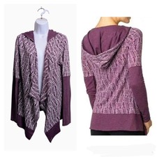 Prana Purple Graceful Wrap Hooded Cardigan Sweater Open Front Lightweight L