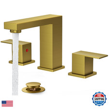 Forious Gold Bathroom Faucet 3 Hole Square 2 Handle 8 In Widespread Brushed
