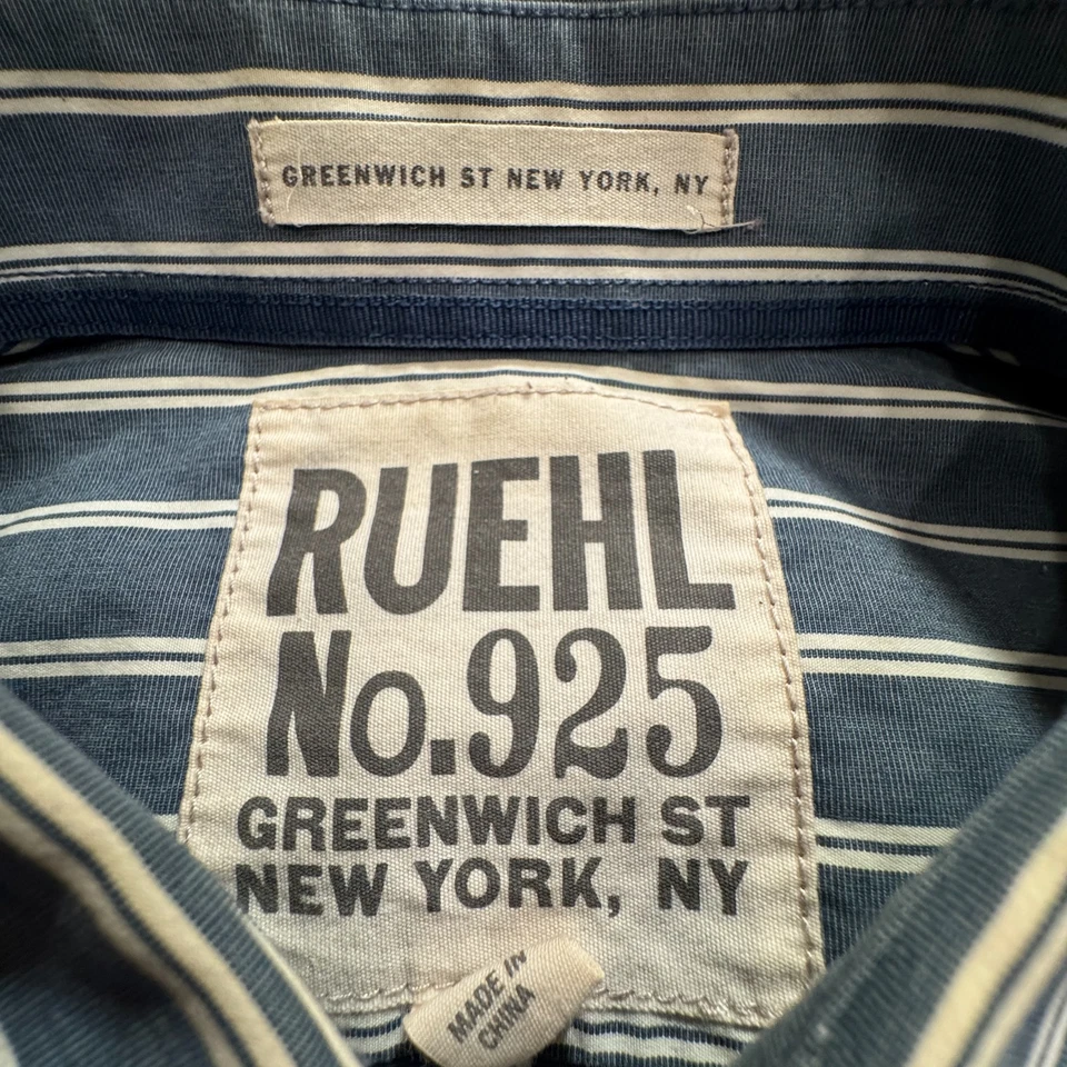 Camisa Ruehl Nº 925 Para Hombre Mediana Azul Rayas Calce Clásico Manga Larga Abotonada Foto 4 de 4