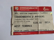 Cowdenbeath V Rangers 4th November 2014 SPFL Championship Ticket Stub . AR1.